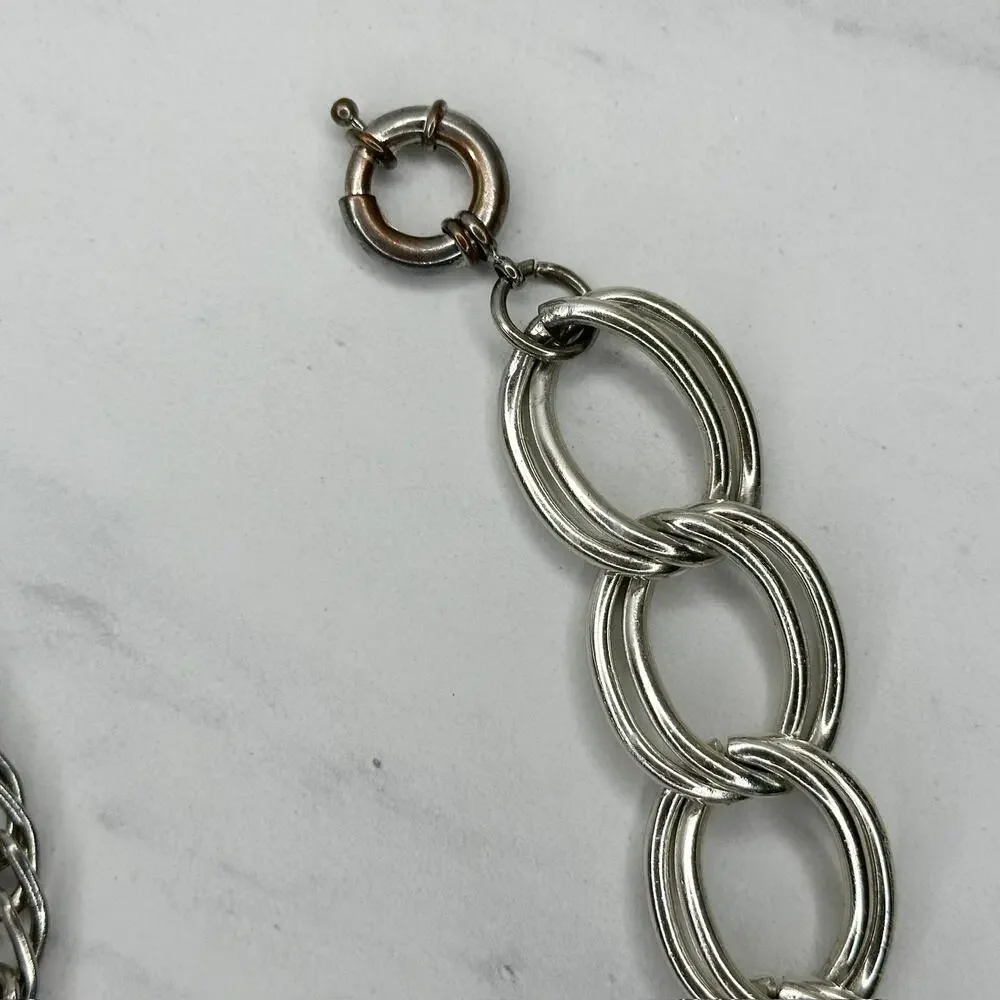 Chunky Silver Tone Double Oval Link Chain Belt One Size (OS) ✨